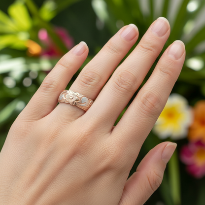 6mm Hawaiian Heirloom Scroll Band Ring - 14K Rose Gold Plated 925 Sterling Silver