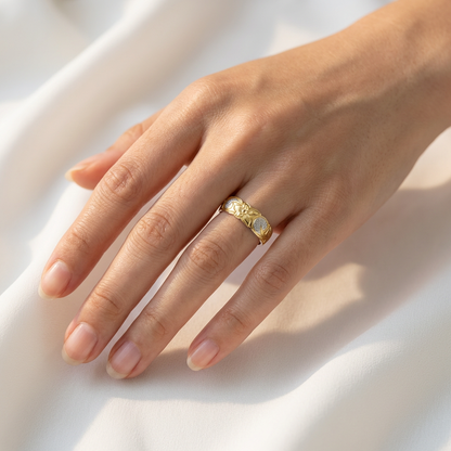 6mm Hawaiian Heirloom Scroll Band Ring - 14K Gold Plated 925 Sterling Silver