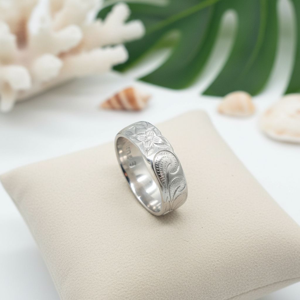 6mm Hawaiian Heirloom Scroll Band Ring - 925 Sterling Silver