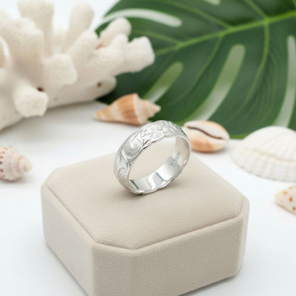6mm Hawaiian Heirloom Scroll Band Ring - 925 Sterling Silver