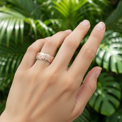 925 Sterling Silver 8mm Hawaiian Heirloom Flower Scroll Rose-Gold Plated Band Ring