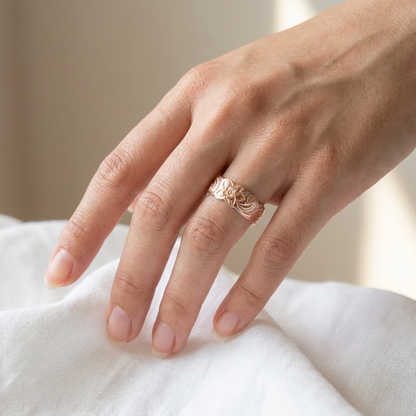 8mm Hawaiian Heirloom Scroll Band Ring - 14K Rose Gold Plated 925 Sterling Silver