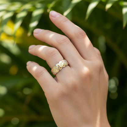 925 Sterling Silver 8mm Hawaiian Heirloom Flower Scroll Gold Plated Band Ring