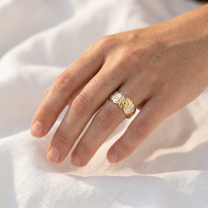 8mm Hawaiian Heirloom Scroll Band Ring - 14K Gold Plated 925 Sterling Silver