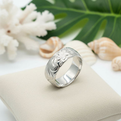 8mm Hawaiian Heirloom Scroll Band Ring - 925 Sterling Silver