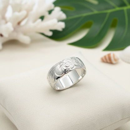 8mm Hawaiian Heirloom Scroll Band Ring - 925 Sterling Silver