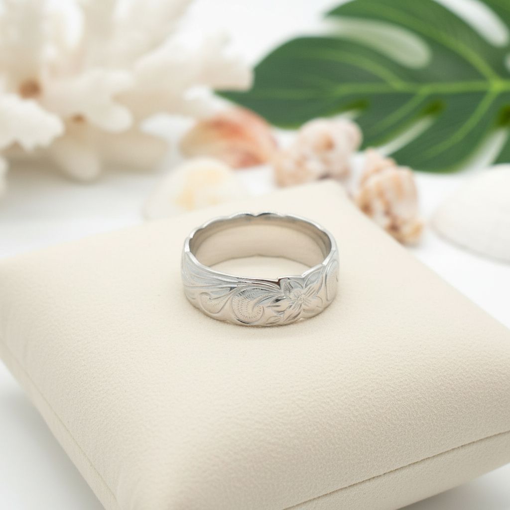 8mm Hawaiian Heirloom Scroll Band Ring - 925 Sterling Silver