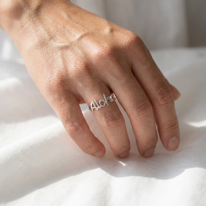 925 Sterling Silver "Aloha" Cutout Hawaiian Script Band Ring