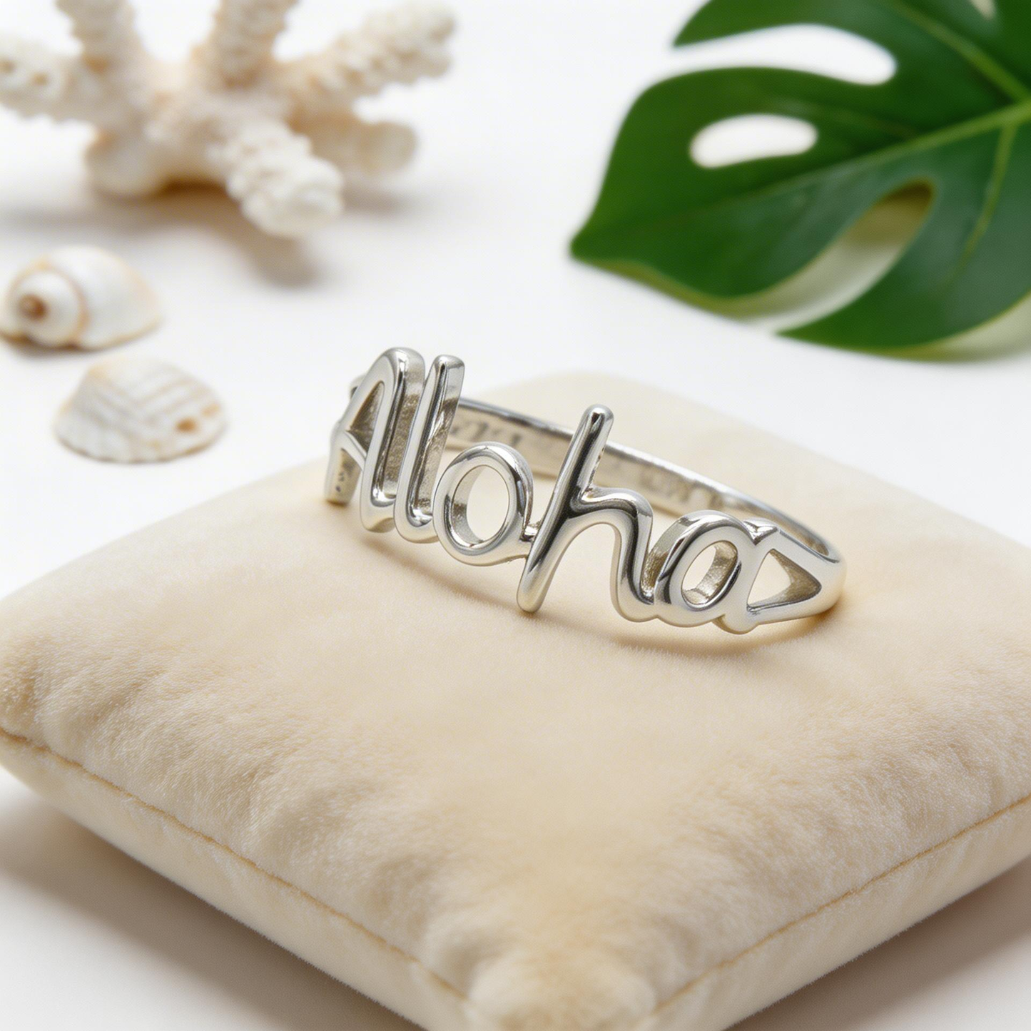925 Sterling Silver "Aloha" Cutout Hawaiian Script Band Ring
