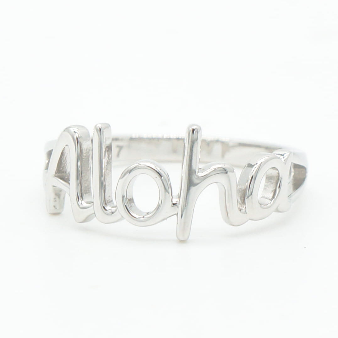 925 Sterling Silver "Aloha" Cutout Hawaiian Script Band Ring