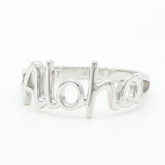 925 Sterling Silver "Aloha" Cutout Hawaiian Script Band Ring