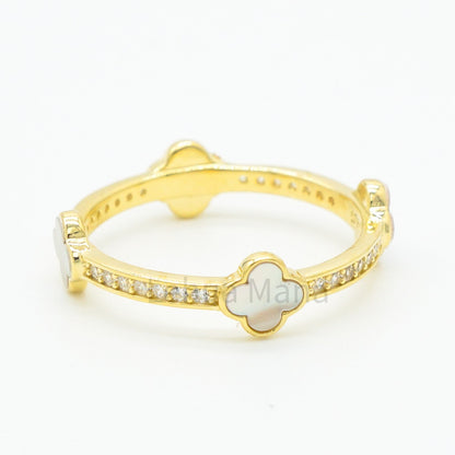 925 Silver CZ Clover Band Ring, Silver Ring, 925 Sterling Silver Jewelry, CZ Clover Ring, CZ Ring