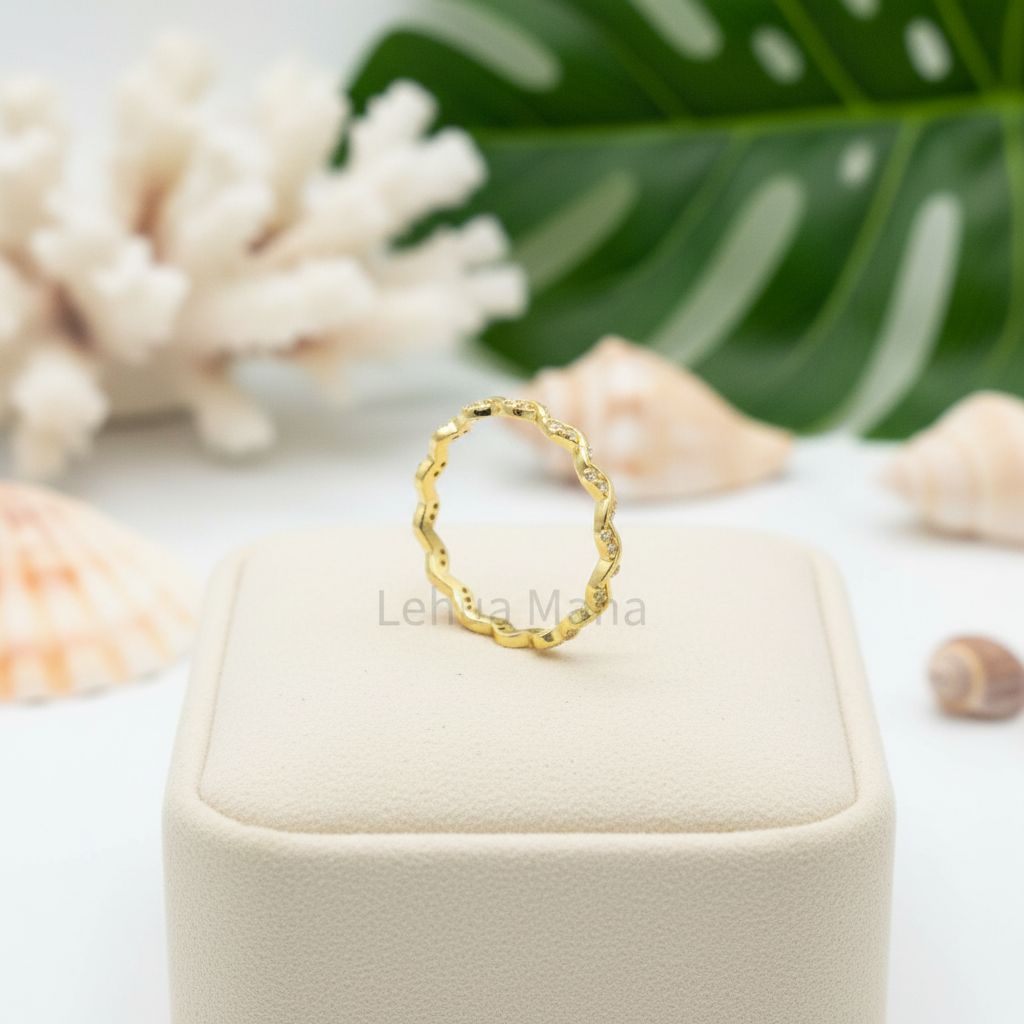 925 Sterling Silver Gold Plated Eternity Vine Cubic Zirconia Band Ring