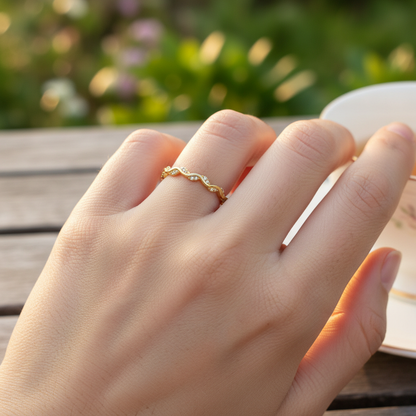 925 Sterling Silver Gold Plated Eternity Vine Cubic Zirconia Band Ring