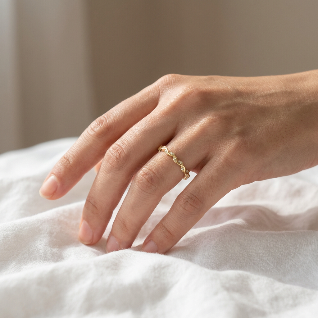 Hawaiian Vine CZ Eternity Band - 14K Gold Plated 925 Sterling Silver