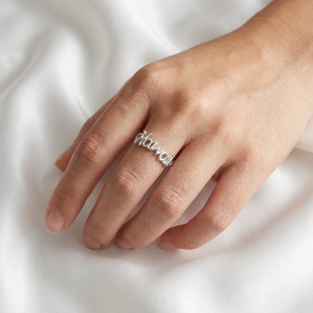 925 Sterling Silver "Hawaii" Cutout Script Band Ring