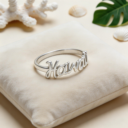 925 Sterling Silver "Hawaii" Cutout Script Band Ring