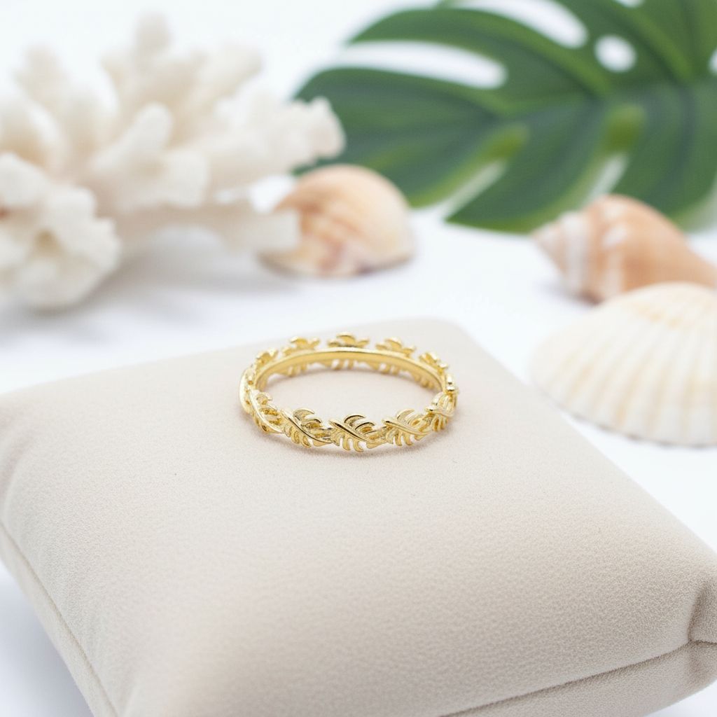 Eternity Hawaiian Monstera Leaves Lei Band Ring - 925 Sterling Silver
