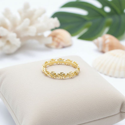 Eternity Hawaiian Monstera Leaves Lei Band Ring - 925 Sterling Silver