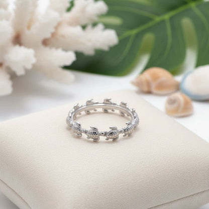 Eternity Hawaiian Sea Turtles Band Ring - 925 Sterling Silver