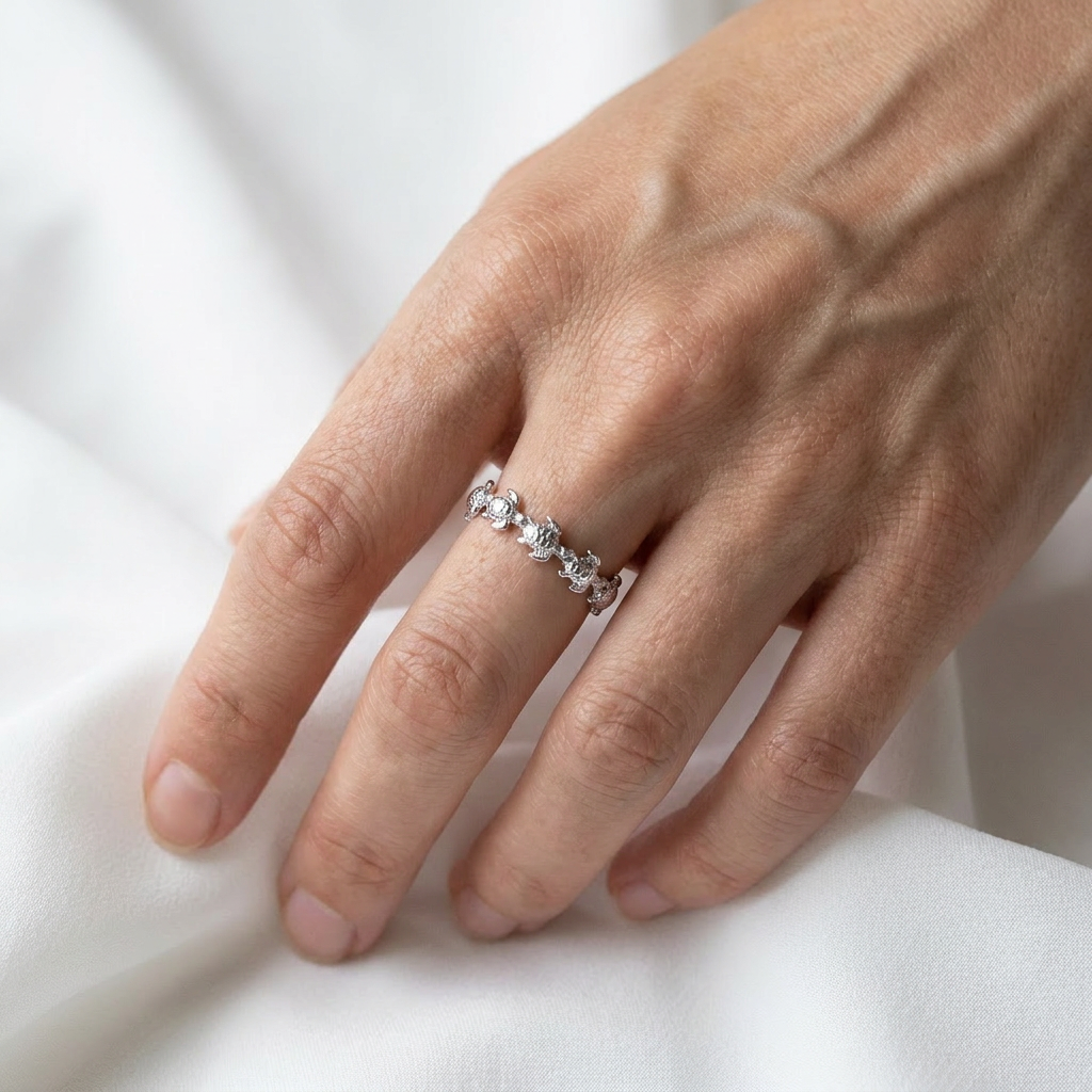 Eternity Hawaiian Sea Turtles Band Ring - 925 Sterling Silver