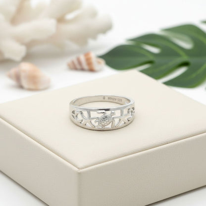 Hawaiian Sea Turtle and Starfish Band Ring - 925 Sterling Silver