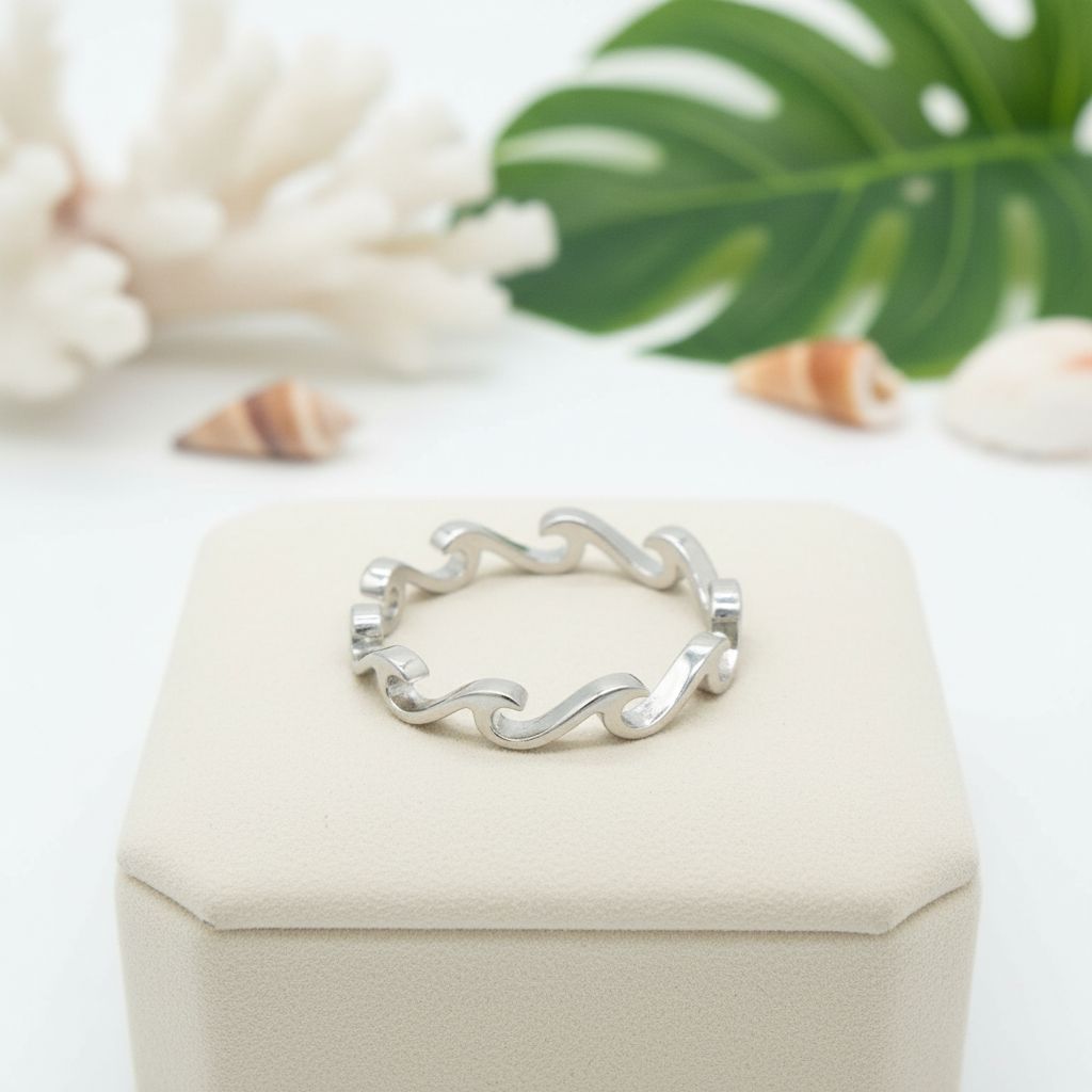 925 Sterling Silver Eternity Hawaiian Ocean Wave Band Ring