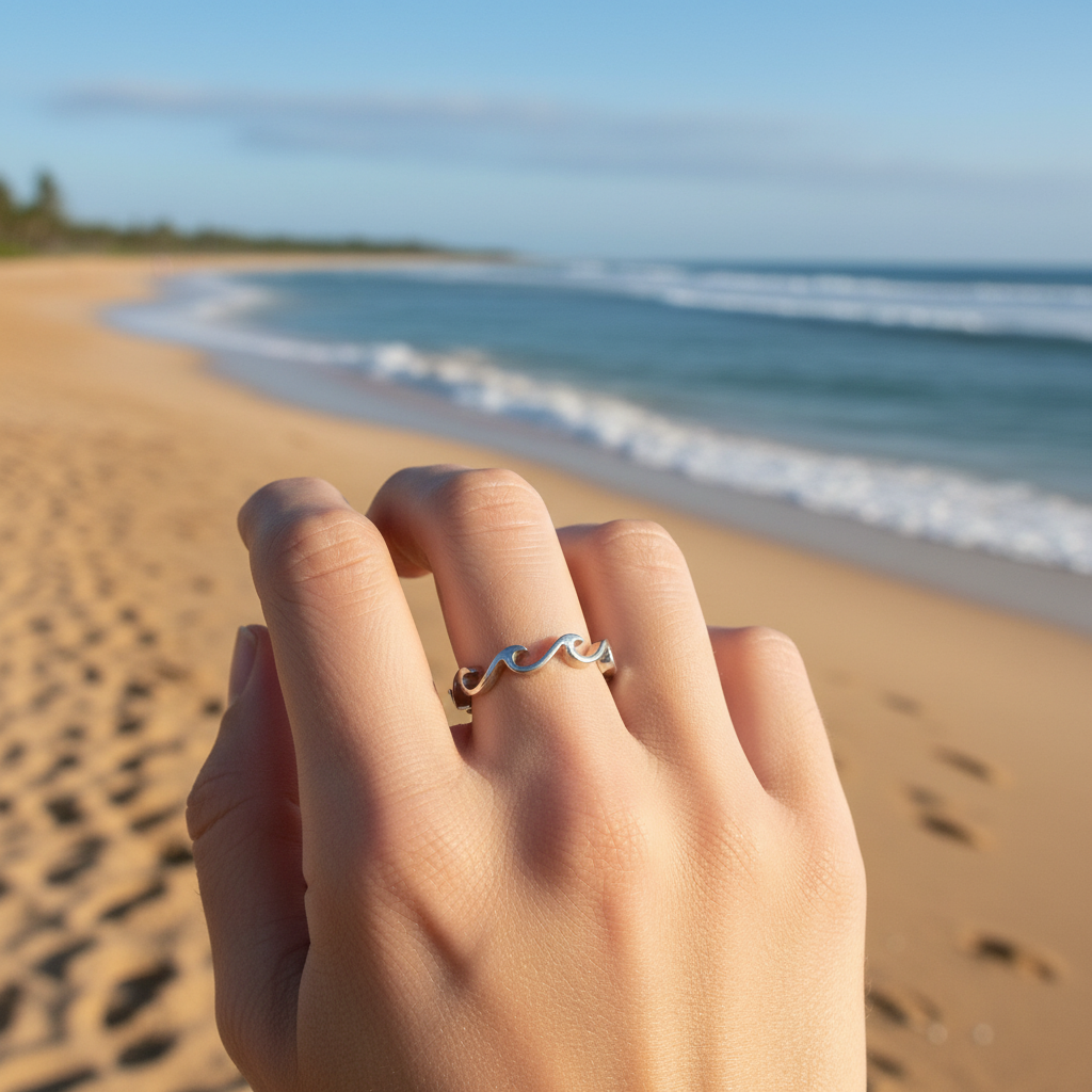 925 Sterling Silver Eternity Hawaiian Ocean Wave Band Ring