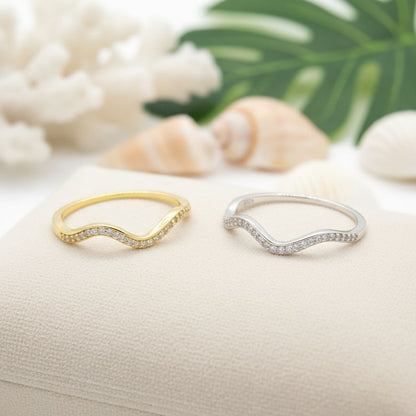 925 Sterling Silver Hawaiian Ocean CZ Line Wave Band Ring