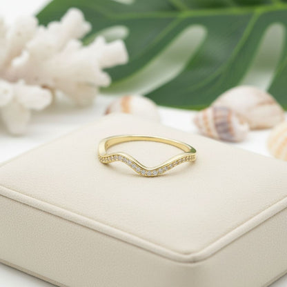 925 Sterling Silver Hawaiian Ocean CZ Line Wave Band Ring