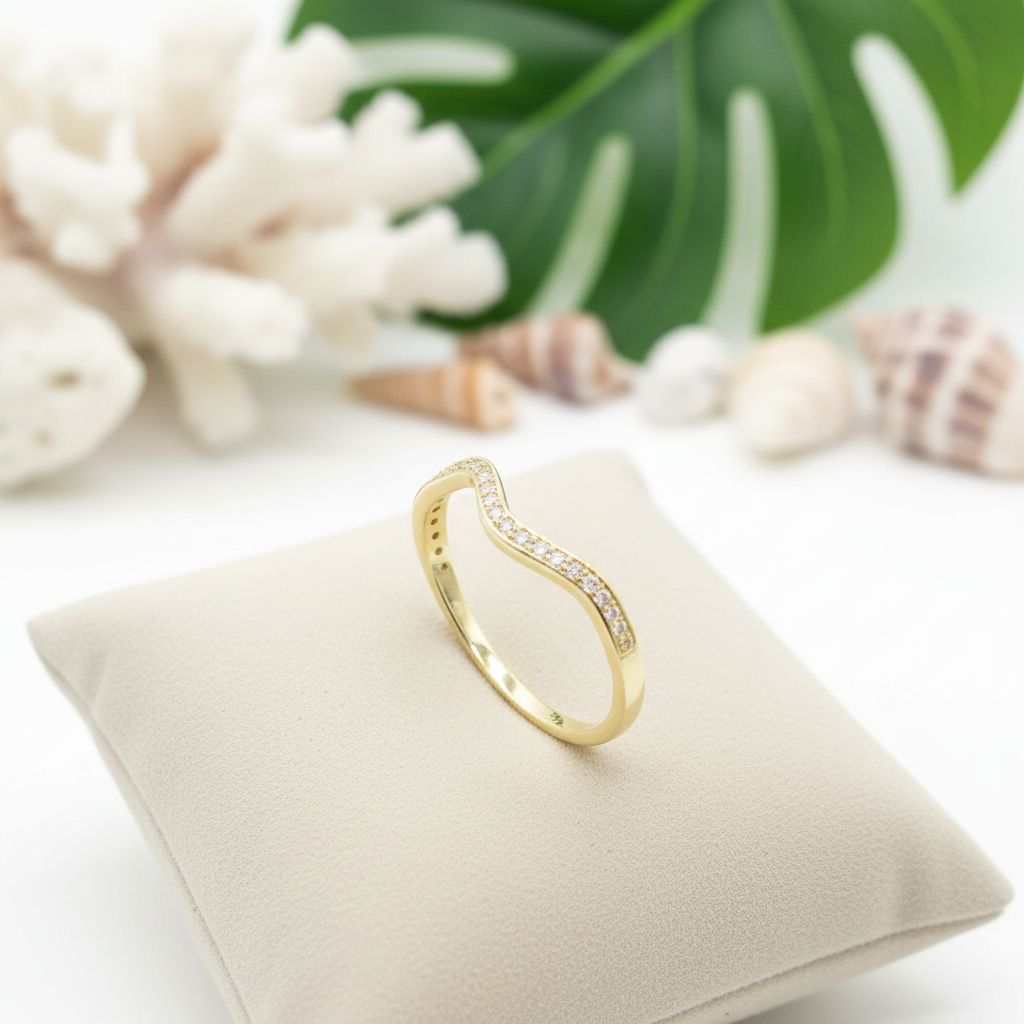 925 Sterling Silver Hawaiian Ocean CZ Line Wave Band Ring