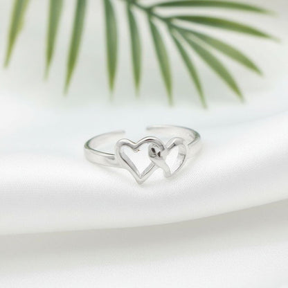 925 Sterling Silver Double Love Heart Women's Adjustable Toe Cuff Ring