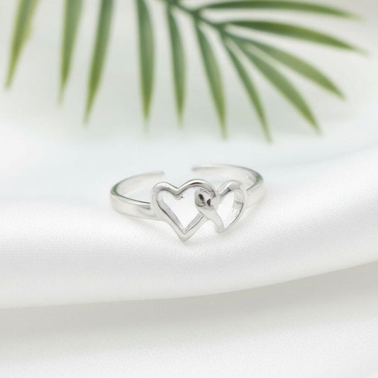 925 Sterling Silver Double Love Heart Women's Adjustable Toe Cuff Ring