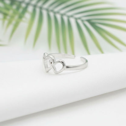 925 Sterling Silver Double Love Heart Women's Adjustable Toe Cuff Ring