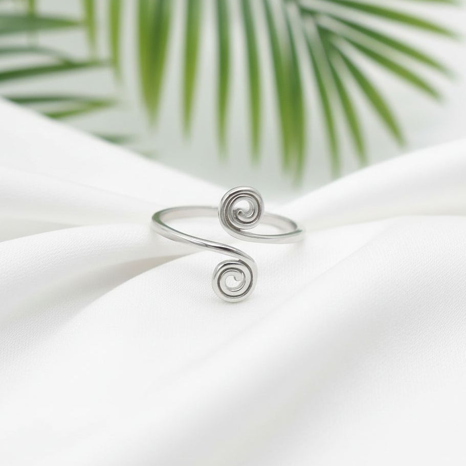 Adjustable Hawaiian Ocean Swirl Toe Cuff Ring - 925 Sterling Silver