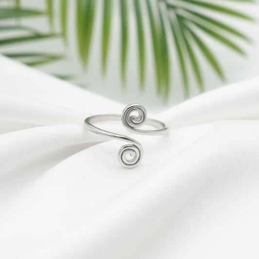 925 Sterling Silver Spiral Twist Women's Adjustable Bypass Toe Cuff Ring