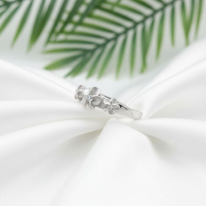 925 Sterling Silver CZ Three Flower Women's Adjustable Toe Cuff Ring