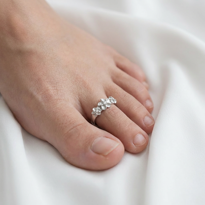 Adjustable Triple Plumeria Flower Toe Cuff Ring - 925 Sterling Silver