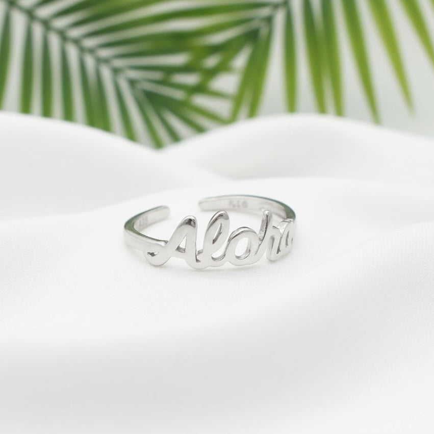 Adjustable Script Aloha Toe Cuff Ring - 925 Sterling Silver