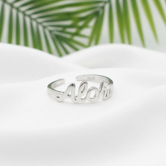 925 Sterling Silver "Aloha" Script Women's Adjustable Toe Cuff Ring