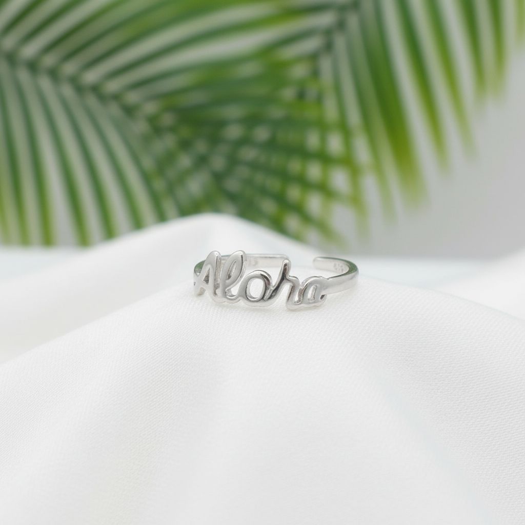 Adjustable Script Aloha Toe Cuff Ring - 925 Sterling Silver