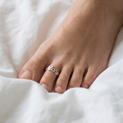 Adjustable Script Aloha Toe Cuff Ring - 925 Sterling Silver