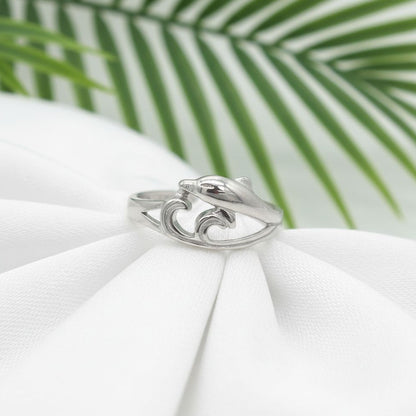 925 Sterling Silver Dolphin Wave Women's Adjustable Toe Cuff Ring