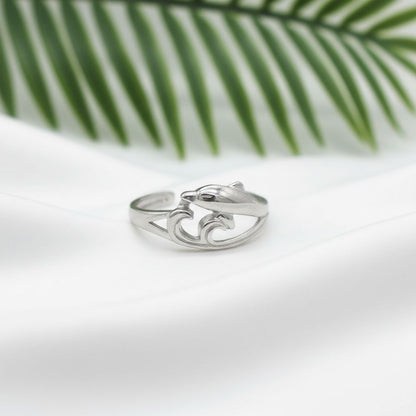 925 Sterling Silver Dolphin Wave Women's Adjustable Toe Cuff Ring