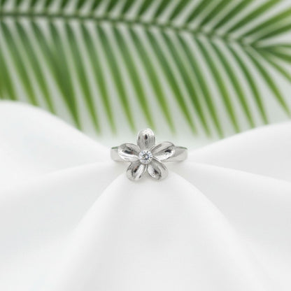925 Sterling Silver Plumeria Flower Women's Adjustable Toe Cuff Ring