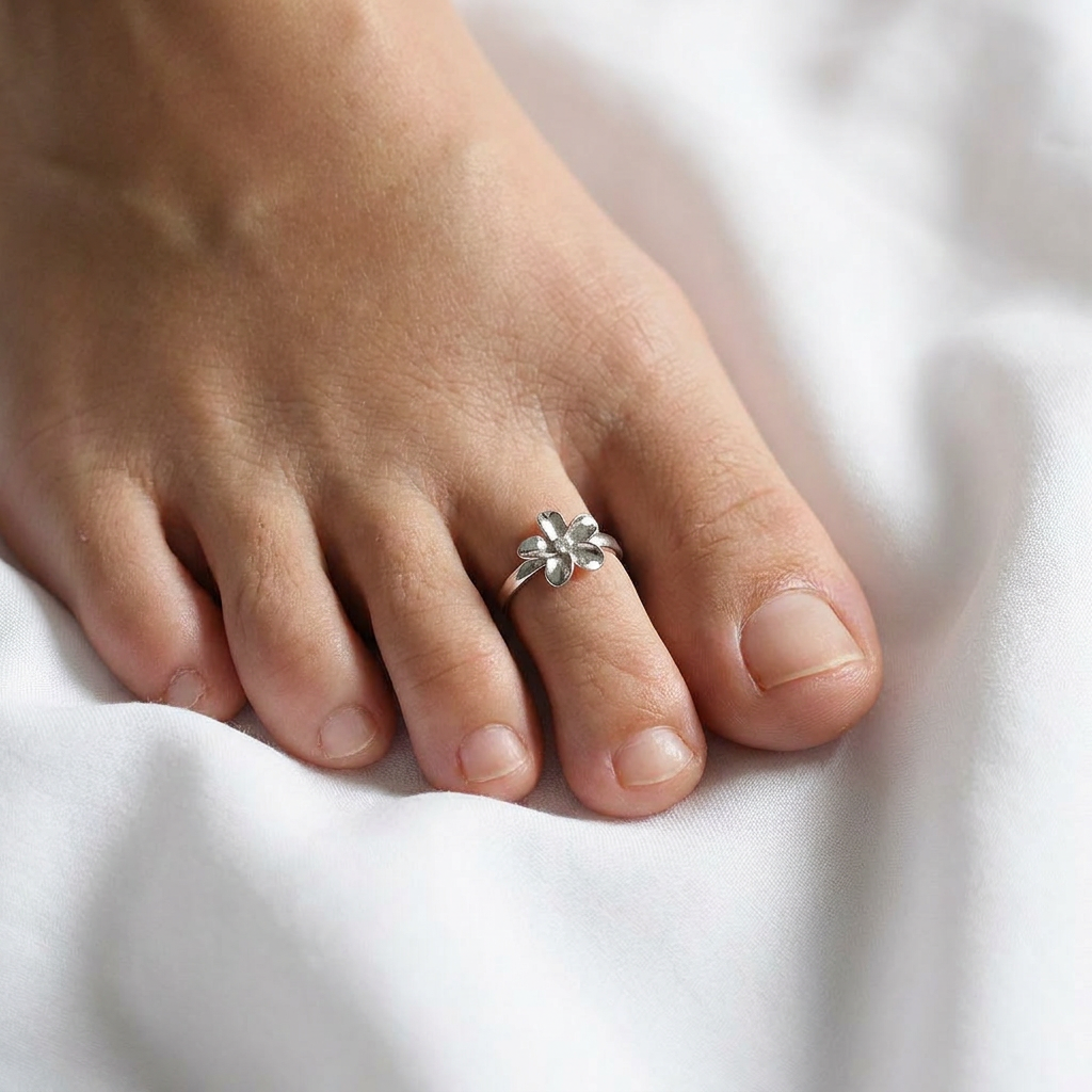 Adjustable Hawaiian Plumeria Flower Toe Cuff Ring - 925 Sterling Silver