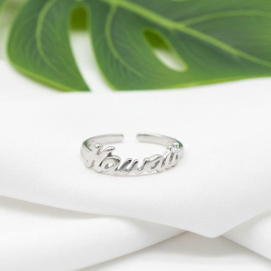 925 Sterling Silver "Hawaii" Script Women's Adjustable Toe Cuff Ring