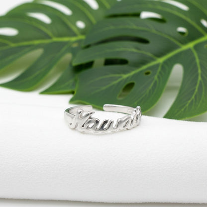 Adjustable Script Hawaii Toe Cuff Ring - 925 Sterling Silver