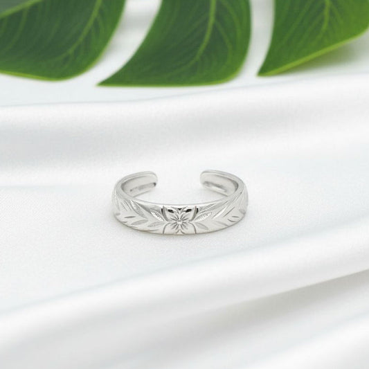 925 Sterling Silver 4mm Hawaiian Heirloom Women's Adjustable Toe Cuff Ring