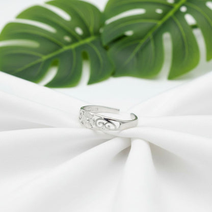 Adjustable Tropical Floral Wave Toe Cuff Ring - 925 Sterling Silver